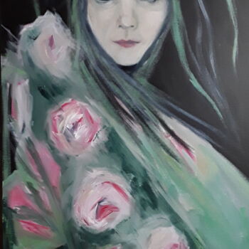 Painting titled "Björk & Roses" by Marie Pascale Martins, Original Artwork, Acrylic