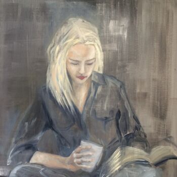 Peinture intitulée "la lectrice" par Marie Pascale Martins, Œuvre d'art originale, Huile Monté sur Châssis en bois