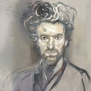 Painting titled "romain Duris" by Marie Pascale Martins, Original Artwork, Oil Mounted on Wood Stretcher frame