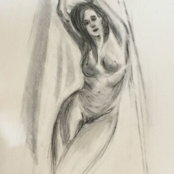 Drawing titled "ondine 2" by Marie Pascale Martins, Original Artwork, Charcoal