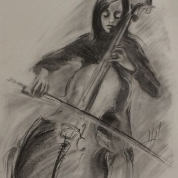 Drawing titled "Un air de Bach" by Marie Pascale Martins, Original Artwork, Charcoal