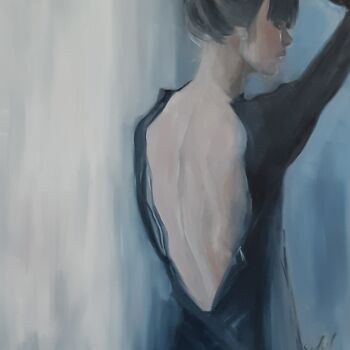 Painting titled "La petite robe noire" by Marie Pascale Martins, Original Artwork, Oil Mounted on Wood Stretcher frame
