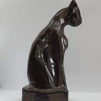 Skulptur mit dem Titel "Chat profil ombre i…" von Marie Pascale Martins, Original-Kunstwerk, Keramik