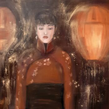 Painting titled "Gong li .Red lantern" by Marie Pascale Martins, Original Artwork, Oil