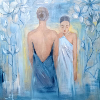Painting titled "Soeurs" by Marie Pascale Martins, Original Artwork, Oil Mounted on Wood Stretcher frame