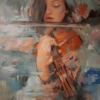 Pintura titulada "La violoniste" por Marie Pascale Martins, Obra de arte original, Oleo Montado en Bastidor de camilla de ma…