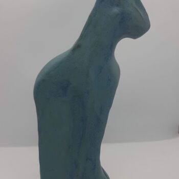 Sculptuur getiteld "chat bleu vert" door Marie Pascale Martins, Origineel Kunstwerk, Keramiek