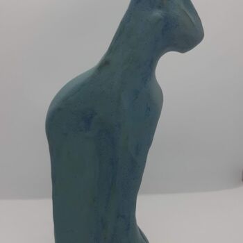 Sculpture titled "chat bleu vert" by Marie Pascale Martins, Original Artwork, Ceramics