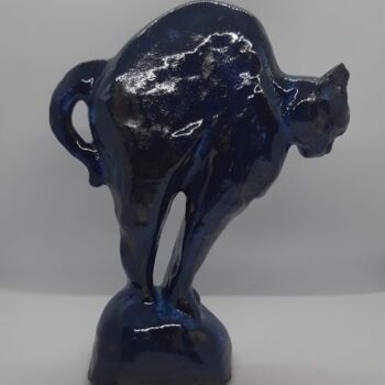 Sculpture titled "chat silhouette ble…" by Marie Pascale Martins, Original Artwork, Ceramics