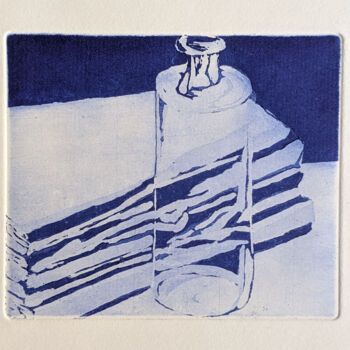 Estampas & grabados titulada "Attente (bleu)" por Marie-Paule Demarquez, Obra de arte original, Aguafuerte