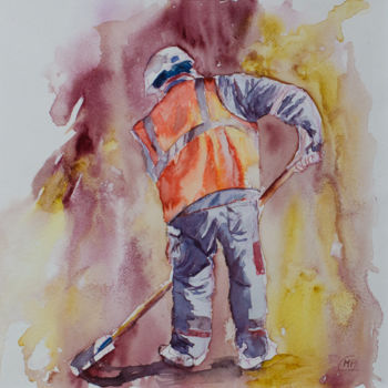 Peinture intitulée "Sur le chantier du…" par Marie-Pierre Coiffard, Œuvre d'art originale, Aquarelle