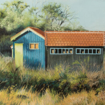 Schilderij getiteld "la cabane de pêcheu…" door Marie-Pierre Le Sellin, Origineel Kunstwerk, Pastel