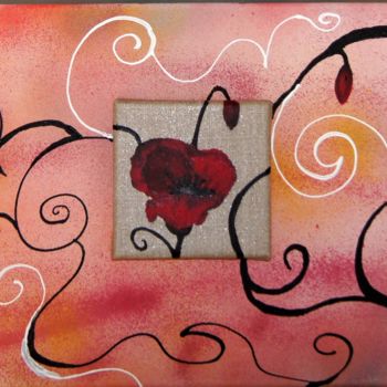 Painting titled "coquelicots-en-mont…" by Bella, Original Artwork, Acrylic