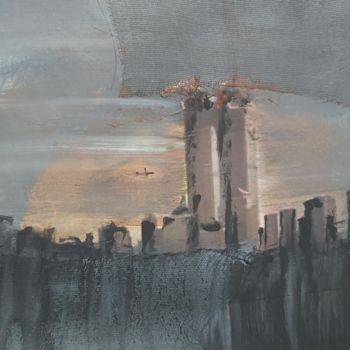 Painting titled "NY" by Marie-Christine Rondeaux, Original Artwork, Acrylic Mounted on Wood Panel
