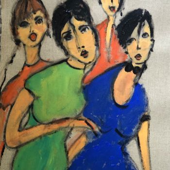 Painting titled "Four girls" by Marie Rouach, Original Artwork, Acrylic