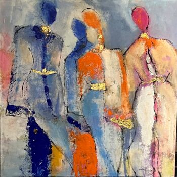 Painting titled "Femmes en caftans" by Marie Rouach, Original Artwork, Acrylic Mounted on Wood Stretcher frame