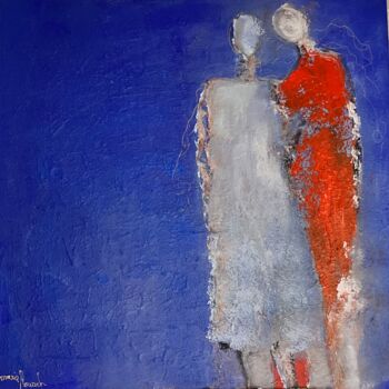 Картина под названием "Personnages bleus" - Marie Rouach, Подлинное произведение искусства, Акрил Установлен на Деревянная р…