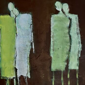 Painting titled "Quatre personnages" by Marie Rouach, Original Artwork, Acrylic