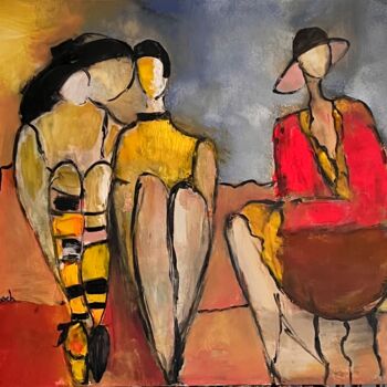 Painting titled "Dames et chapeaux" by Marie Rouach, Original Artwork, Acrylic Mounted on Wood Stretcher frame