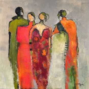 Painting titled "Cinq femmes" by Marie Rouach, Original Artwork, Acrylic Mounted on Wood Stretcher frame