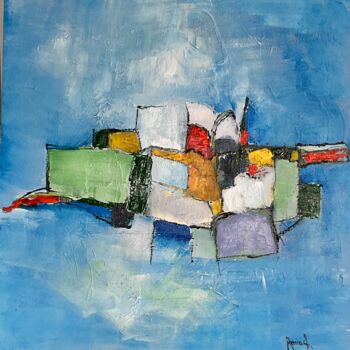 Painting titled "Abstrait cargo" by Marie Rouach, Original Artwork, Acrylic Mounted on Wood Stretcher frame