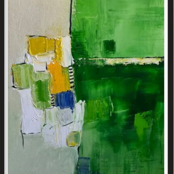 Painting titled "Abstrait vert" by Marie Rouach, Original Artwork, Acrylic Mounted on Wood Stretcher frame