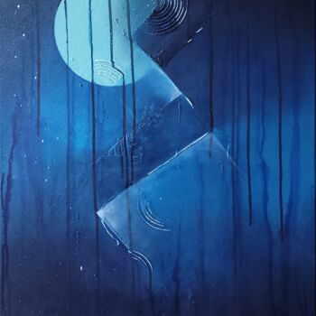 Schilderij getiteld "Blue Moon" door Marie Savrimoutou (Marie Artist), Origineel Kunstwerk, Acryl Gemonteerd op Frame voor h…