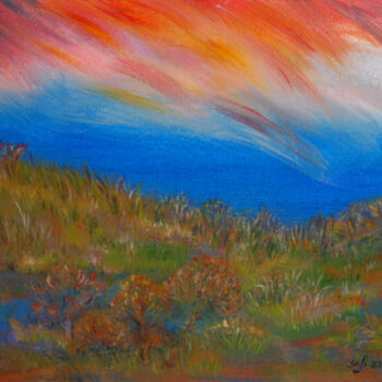 Malerei mit dem Titel "Paysage au ciel rose" von Marie-Sophie Ewreïnoff (Sofi Ewreïnoff), Original-Kunstwerk, Acryl