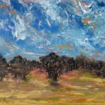 Malerei mit dem Titel "Paysage au ciel tou…" von Marie-Sophie Ewreïnoff (Sofi Ewreïnoff), Original-Kunstwerk, Acryl