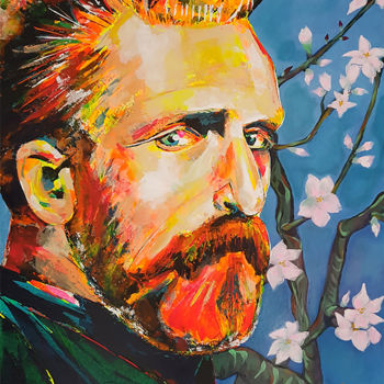 Malarstwo zatytułowany „Vincent Van-Gogh” autorstwa Marie-Armelle Borel, Oryginalna praca, Akryl Zamontowany na Drewniana ra…