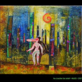 Schilderij getiteld "AU COUCHER DU SOLEIL" door Marie Bazin, Origineel Kunstwerk, Acryl Gemonteerd op Frame voor houten bran…