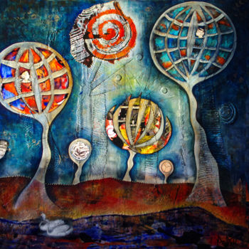 제목이 "MAISONS BULLES"인 미술작품 Marie Bazin로, 원작, 아크릴 나무 들것 프레임에 장착됨