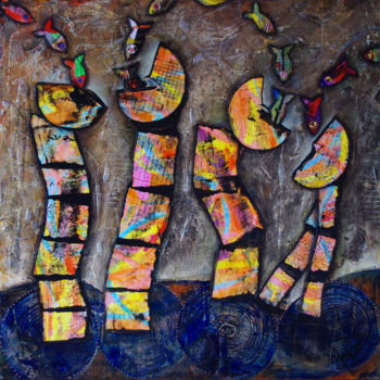 Картина под названием "LES ROULEURS" - Marie Bazin, Подлинное произведение искусства, Акрил Установлен на Деревянная рама дл…