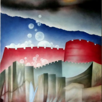 Painting titled ""Camelot"" by Marie-Blanche Bayon, Original Artwork, Acrylic Mounted on Wood Stretcher frame