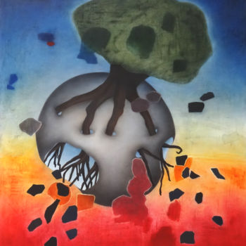Painting titled "Le Drame du Baobab" by Marie-Blanche Bayon, Original Artwork, Acrylic Mounted on Wood Stretcher frame