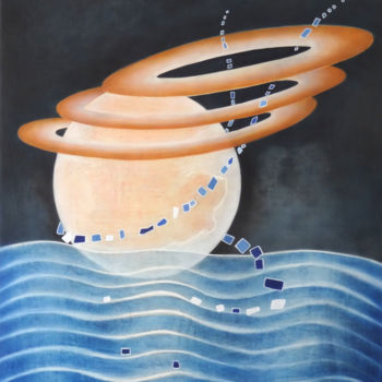 Painting titled ""Saturne Balnéaire"" by Marie-Blanche Bayon, Original Artwork, Acrylic Mounted on Wood Stretcher frame