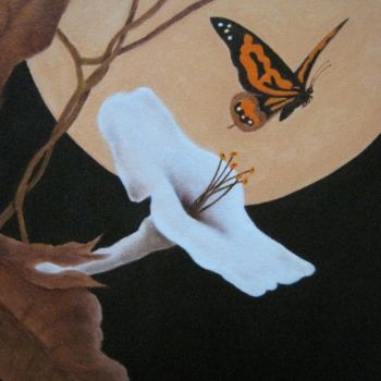 Pintura titulada "Ipomée et papillon" por Marie-Christine Cottarel, Obra de arte original