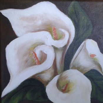 Painting titled "Arums" by Marie Cariou, Original Artwork, Oil
