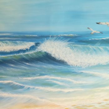Schilderij getiteld "La mer en été" door Marie Cariou, Origineel Kunstwerk