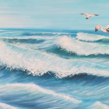 Schilderij getiteld "Vagues d'été en Bre…" door Marie Cariou, Origineel Kunstwerk