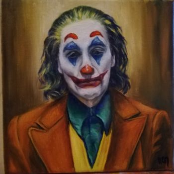 Painting titled "Le Joker" by Marie-Claire Marin, Original Artwork, Oil Mounted on Wood Stretcher frame