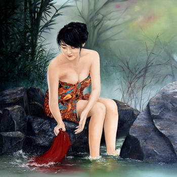 Painting titled "Bain d'Asie" by Houmeau-Glowicki, Original Artwork, Oil