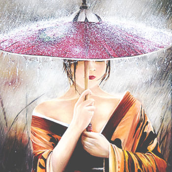 Peinture intitulée "Sous la pluie" par Houmeau-Glowicki, Œuvre d'art originale, Huile
