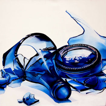 「bouteille-bleue.jpg」というタイトルの絵画 Houmeau-Glowickiによって, オリジナルのアートワーク, オイル