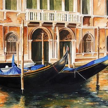 Painting titled "Un été à Venise" by Houmeau-Glowicki, Original Artwork, Watercolor