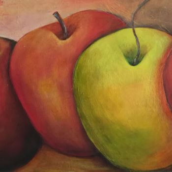 Schilderij getiteld "les pommes i" door Marie Claude Berthelin- Estrade, Origineel Kunstwerk, Olie