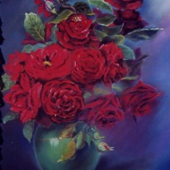 Painting titled "roses rouges" by Marie Claude Ramain, Original Artwork, Oil
