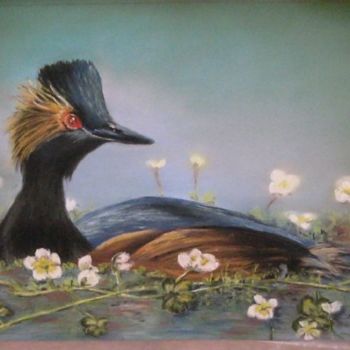 Painting titled "grebe au cou noir" by Marie Claude Ramain, Original Artwork