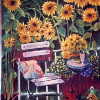 Pintura intitulada "la terrasse aux sol…" por Marie Claude Ramain, Obras de arte originais