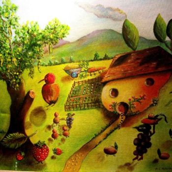 Malerei mit dem Titel "la ferme mironton" von Marie Claude Ramain, Original-Kunstwerk